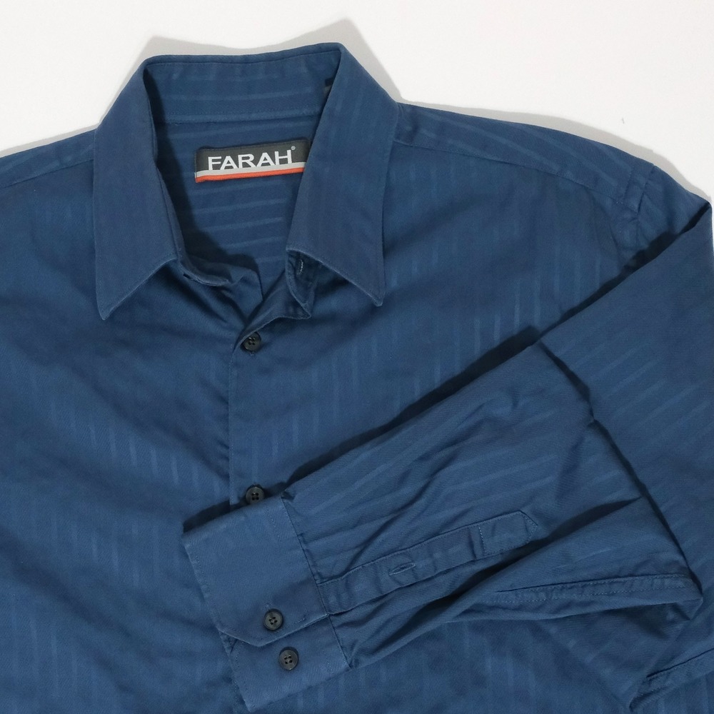 Farah Shirt Mens Large Blue Long Sleeve Stripes Casual Button Up Cotton Blend
